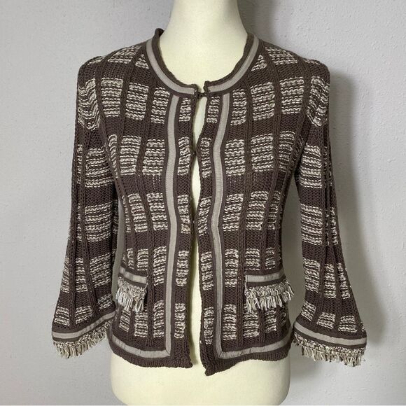 Chico's Chunky Knit Bell Sleeve Hook Front Fringe Cardigan Women's Size XS - Picture 10 of 16